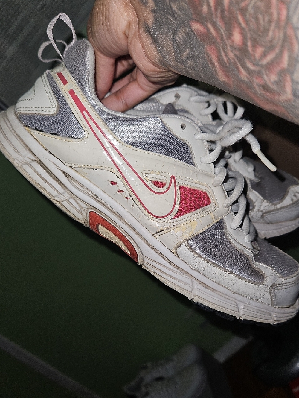 Nike White and Gray Sneakers with Pink and Coral Accents